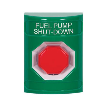 SS2102PS-EN STI Green No Cover Key-to-Reset (Illuminated) Stopper Station with FUEL PUMP SHUT DOWN Label English