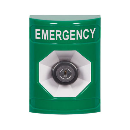 SS2103EM-EN STI Green No Cover Key-to-Activate Stopper Station with EMERGENCY Label English