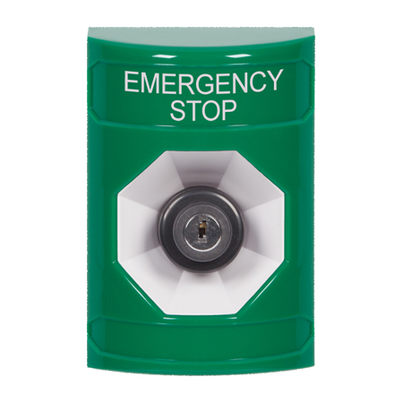 SS2103ES-EN STI Green No Cover Key-to-Activate Stopper Station with EMERGENCY STOP Label English