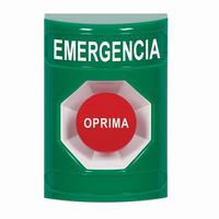 SS2104EM-ES STI Green No Cover Momentary Stopper Station with EMERGENCY Label Spanish