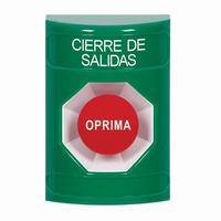 SS2104LD-ES STI Green No Cover Momentary Stopper Station with LOCKDOWN Label Spanish