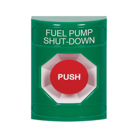 SS2104PS-EN STI Green No Cover Momentary Stopper Station with FUEL PUMP SHUT DOWN Label English