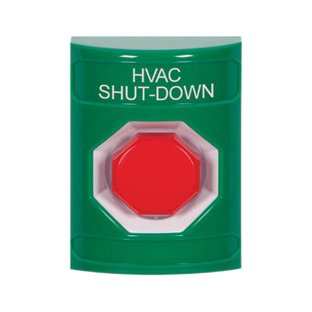 SS2105HV-EN STI Green No Cover Momentary (Illuminated) Stopper Station with HVAC SHUT DOWN Label English