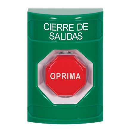 SS2105LD-ES STI Green No Cover Momentary (Illuminated) Stopper Station with LOCKDOWN Label Spanish
