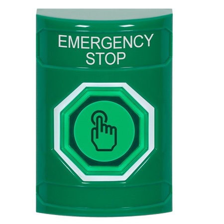 SS2106ES-EN STI Green No Cover Momentary (Illuminated) with Green Lens Stopper Station with EMERGENCY STOP Label English