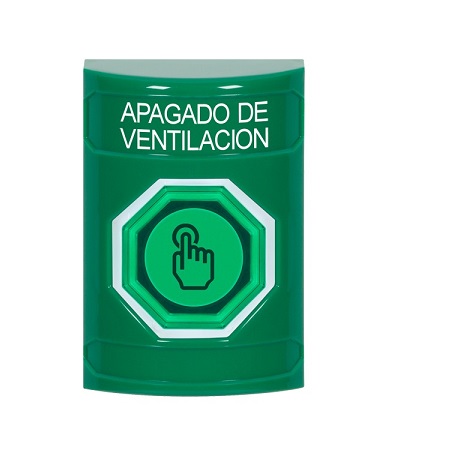 SS2106HV-ES STI Green No Cover Momentary (Illuminated) with Green Lens Stopper Station with HVAC SHUT DOWN Label Spanish