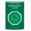 SS2107ES-EN STI Green No Cover Weather Resistant Momentary (Illuminated) with Green Lens Stopper Station with EMERGENCY STOP Label English