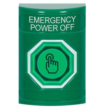 SS2107PO-EN STI Green No Cover Weather Resistant Momentary (Illuminated) with Green Lens Stopper Station with EMERGENCY POWER OFF Label English