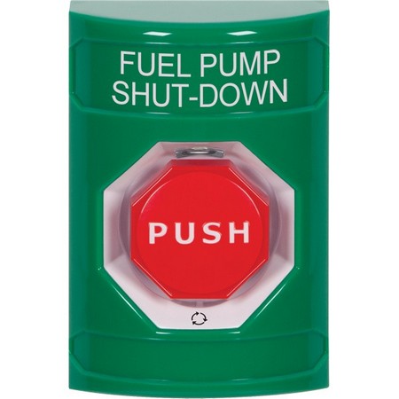 SS2109PS-EN STI Green No Cover Turn-to-Reset (Illuminated) Stopper Station with FUEL PUMP SHUT DOWN Label English