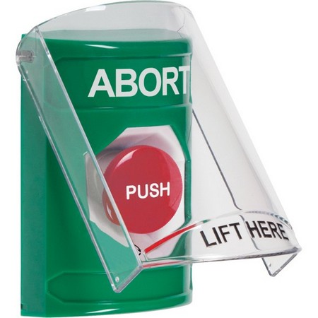 SS2121AB-EN STI Green Indoor Only Flush or Surface Turn-to-Reset Stopper Station with ABORT Label English