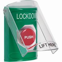 SS2121LD-EN STI Green Indoor Only Flush or Surface Turn-to-Reset Stopper Station with LOCKDOWN Label English