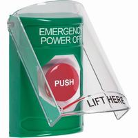 SS2121PO-EN STI Green Indoor Only Flush or Surface Turn-to-Reset Stopper Station with EMERGENCY POWER OFF Label English