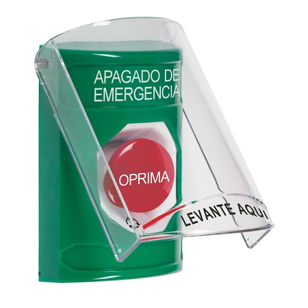 SS2121PO-ES STI Green Indoor Only Flush or Surface Turn-to-Reset Stopper Station with EMERGENCY POWER OFF Label Spanish