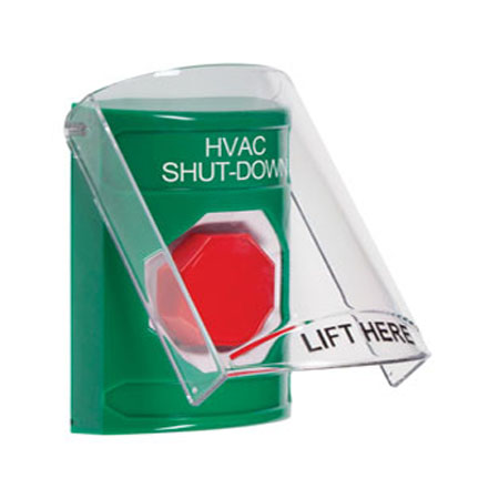 SS2122HV-EN STI Green Indoor Only Flush or Surface Key-to-Reset (Illuminated) Stopper Station with HVAC SHUT DOWN Label English