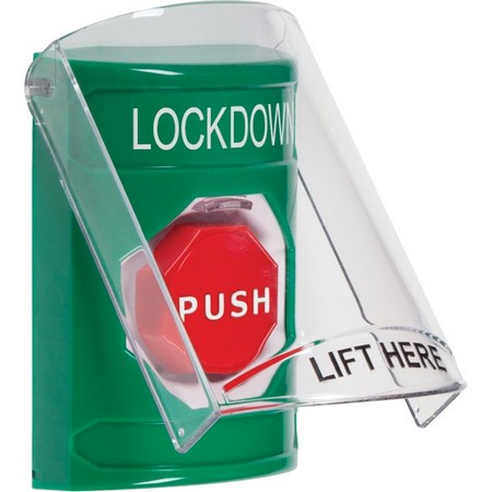SS2122LD-EN STI Green Indoor Only Flush or Surface Key-to-Reset (Illuminated) Stopper Station with LOCKDOWN Label English