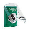 SS2123ES-EN STI Green Indoor Only Flush or Surface Key-to-Activate Stopper Station with EMERGENCY STOP Label English