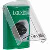 Show product details for SS2123LD-EN STI Green Indoor Only Flush or Surface Key-to-Activate Stopper Station with LOCKDOWN Label English