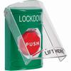 SS2125LD-EN STI Green Indoor Only Flush or Surface Momentary (Illuminated) Stopper Station with LOCKDOWN Label English