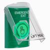Show product details for SS2126EX-EN STI Green Indoor Only Flush or Surface Momentary (Illuminated) with Green Lens Stopper Station with EMERGENCY EXIT Label English