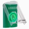 SS2126LD-EN STI Green Indoor Only Flush or Surface Momentary (Illuminated) with Green Lens Stopper Station with LOCKDOWN Label English