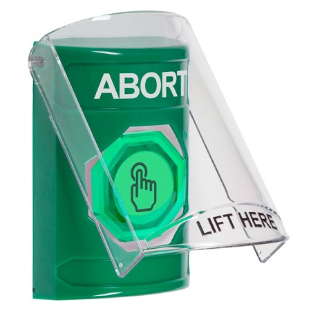 SS2127AB-EN STI Green Indoor Only Flush or Surface Weather Resistant Momentary (Illuminated) with Green Lens Stopper Station with ABORT Label English