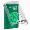 Show product details for SS2127ES-EN STI Green Indoor Only Flush or Surface Weather Resistant Momentary (Illuminated) with Green Lens Stopper Station with EMERGENCY STOP Label English