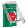 Show product details for SS2129PS-ES STI Green Indoor Only Flush or Surface Turn-to-Reset (Illuminated) Stopper Station with FUEL PUMP SHUT DOWN Label Spanish