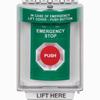 SS2131ES-EN STI Green Indoor/Outdoor Flush Turn-to-Reset Stopper Station with EMERGENCY STOP Label English