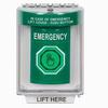 SS2136EM-EN STI Green Indoor/Outdoor Flush Momentary (Illuminated) with Green Lens Stopper Station with EMERGENCY Label English