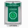 SS2137LD-EN STI Green Indoor/Outdoor Flush Weather Resistant Momentary (Illuminated) with Green Lens Stopper Station with LOCKDOWN Label English
