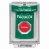 SS2138EV-ES STI Green Indoor/Outdoor Flush Pneumatic (Illuminated) Stopper Station with EVACUATION Label Spanish