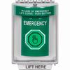 SS2146EM-EN STI Green Indoor/Outdoor Flush w/ Horn Momentary (Illuminated) with Green Lens Stopper Station with EMERGENCY Label English