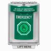 SS2147EM-EN STI Green Indoor/Outdoor Flush w/ Horn Weather Resistant Momentary (Illuminated) with Green Lens Stopper Station with EMERGENCY Label English