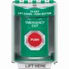 Show product details for SS2174EX-EN STI Green Indoor/Outdoor Surface Momentary Stopper Station with EMERGENCY EXIT Label English