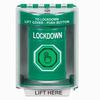 SS2177LD-EN STI Green Indoor/Outdoor Surface Weather Resistant Momentary (Illuminated) with Green Lens Stopper Station with LOCKDOWN Label English