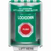 SS2184LD-EN STI Green Indoor/Outdoor Surface w/ Horn Momentary Stopper Station with LOCKDOWN Label English