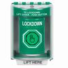 SS2186LD-EN STI Green Indoor/Outdoor Surface w/ Horn Momentary (Illuminated) with Green Lens Stopper Station with LOCKDOWN Label English