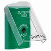 SS21A0ZA-ES STI Green Indoor Only Flush or Surface w/ Horn Key-to-Reset Stopper Station with Non-Returnable Custom Text Label Spanish
