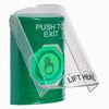 SS21A7PX-EN STI Green Indoor Only Flush or Surface w/ Horn Weather Resistant Momentary (Illuminated) with Green Lens Stopper Station with PUSH TO EXIT Label English