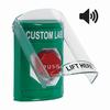 SS21A9ZA-ES STI Green Indoor Only Flush or Surface w/ Horn Turn-to-Reset (Illuminated) Stopper Station with Non-Returnable Custom Text Label Spanish
