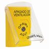 SS2220HV-ES STI Yellow Indoor Only Flush or Surface Key-to-Reset Stopper Station with HVAC SHUT DOWN Label Spanish