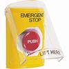 Show product details for SS2221ES-EN STI Yellow Indoor Only Flush or Surface Turn-to-Reset Stopper Station with EMERGENCY STOP Label English