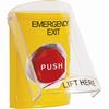 Show product details for SS2222EX-EN STI Yellow Indoor Only Flush or Surface Key-to-Reset (Illuminated) Stopper Station with EMERGENCY EXIT Label English