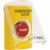 Show product details for SS2224ES-EN STI Yellow Indoor Only Flush or Surface Momentary Stopper Station with EMERGENCY STOP Label English