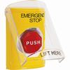 Show product details for SS2225ES-EN STI Yellow Indoor Only Flush or Surface Momentary (Illuminated) Stopper Station with EMERGENCY STOP Label English
