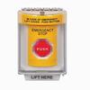 Show product details for SS2245ES-EN STI Yellow Indoor/Outdoor Flush w/ Horn Momentary (Illuminated) Stopper Station with EMERGENCY STOP Label English