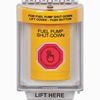 Show product details for SS2247PS-EN STI Yellow Indoor/Outdoor Flush w/ Horn Weather Resistant Momentary (Illuminated) with Red Lens Stopper Station with FUEL PUMP SHUT DOWN Label English