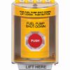 Show product details for SS2274PS-EN STI Yellow Indoor/Outdoor Surface Momentary Stopper Station with FUEL PUMP SHUT DOWN Label English