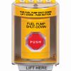 Show product details for SS2275PS-EN STI Yellow Indoor/Outdoor Surface Momentary (Illuminated) Stopper Station with FUEL PUMP SHUT DOWN Label English