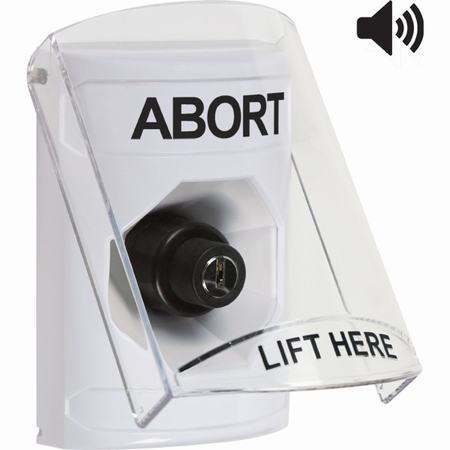 SS23A3AB-EN STI White Indoor Only Flush or Surface w/ Horn Key-to-Activate Stopper Station with ABORT Label English